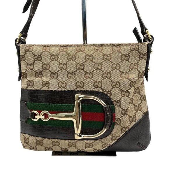 Authentic Gucci GG Supreme Web Canvas Hasler Sherry Shoulder Bag Horsebit Tote - Picture 2 of 9